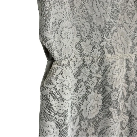 Topshop Nordstrom white & silver floral sleeveless cutout fitted dress 2 EUC - Picture 3 of 7